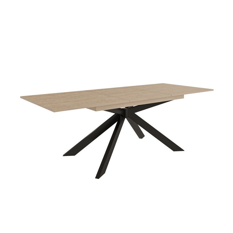 Oak Extendable Dining Table Set with 6 Black Faux Leather Chairs - Seats 6 - Carson