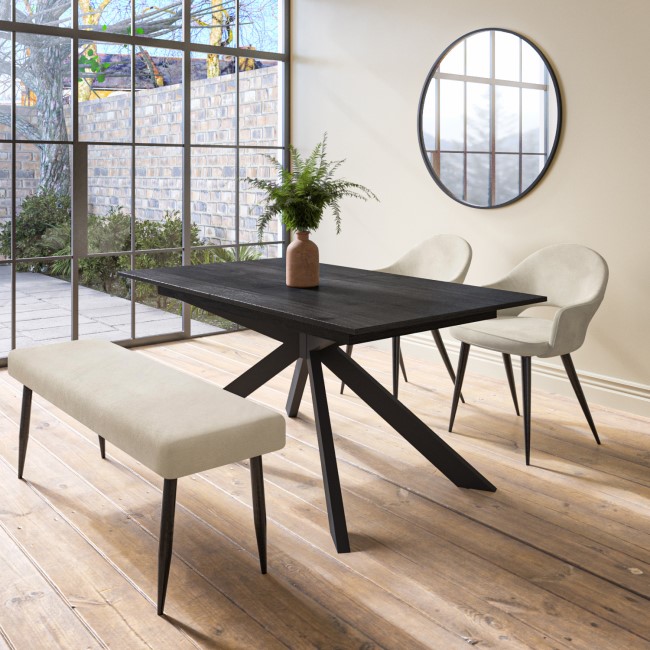 Extendable Black Dining Table with 2 Beige Dining Chairs and 1 Dining Bench - Seats 4 - Carson