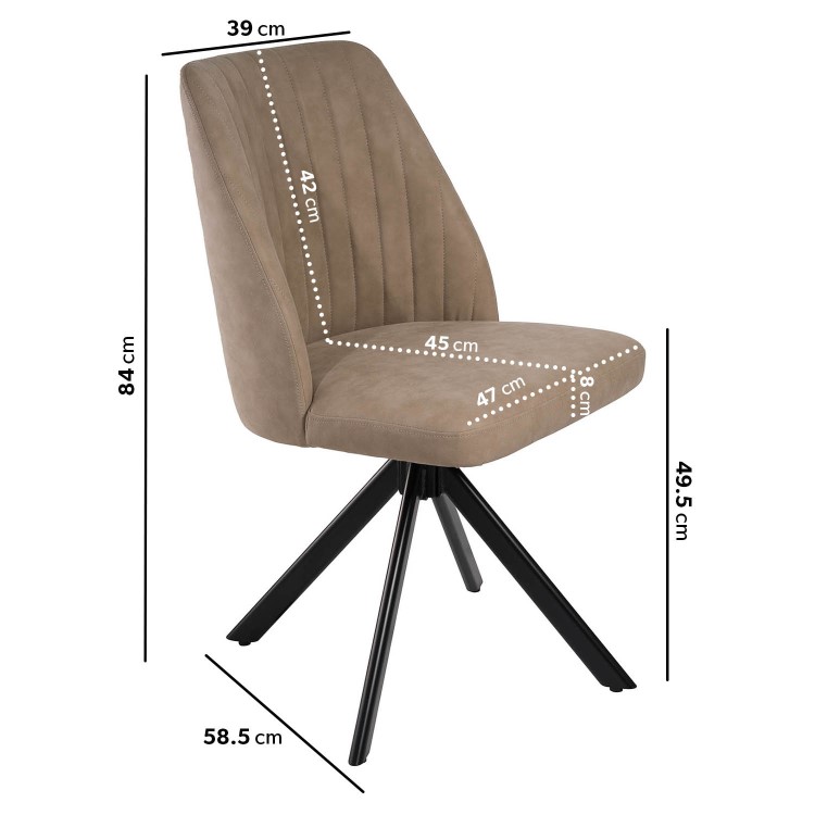 Black Extendable Dining Table Set with 8 Beige Faux Leather Swivel Chairs - Seats 8 - Carson