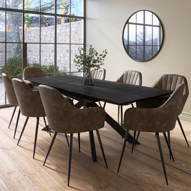 Black Extendable Dining Table Set with 8 Brown Faux Leather Chairs - Seats 8 - Carson