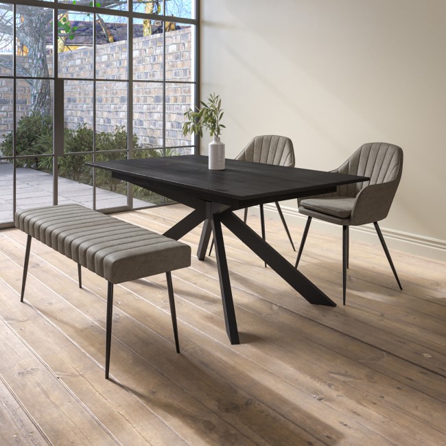 Black Oak Extendable Dining Table Set with 2 Dove Grey Faux Leather Chairs & 1 Bench - Seats 4 - Carson