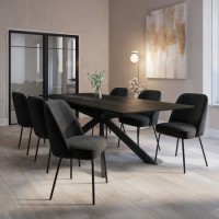 Large Rectangular Black Extendable Dining Table Set with 6 Black Fabric Chairs - Seats 6 - Carson Large Rectangular Black Extendable Dining Table Set with 6 Black Fabric Chairs - Seats 6 - Carson