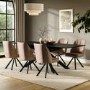 Large Rectangular Black Extendable Dining Table Set with 6 Beige Faux Leather Swivel Chairs - Seats 6 - Carson