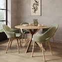 BUN/CRS009/98209 Round Oak Drop Leaf Dining Table Set with 4 Sage Green Velvet Chairs - Seats 4 - Carson