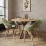 Round Oak Drop Leaf Dining Table Set with 4 Sage Green Velvet Chairs - Seats 4 - Carson