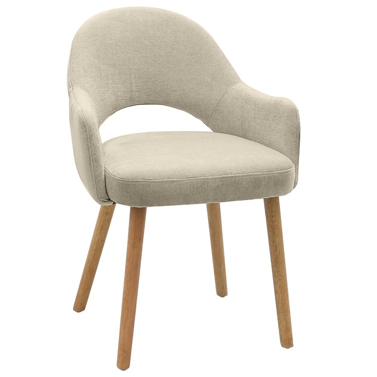 Set of 4 Beige Upholstered Dining Chairs with Oak Legs - Colbie