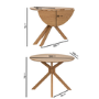 Round Oak Drop Leaf Dining Table Set with 2 Beige Upholstered Chairs - Seats 2 - Carson