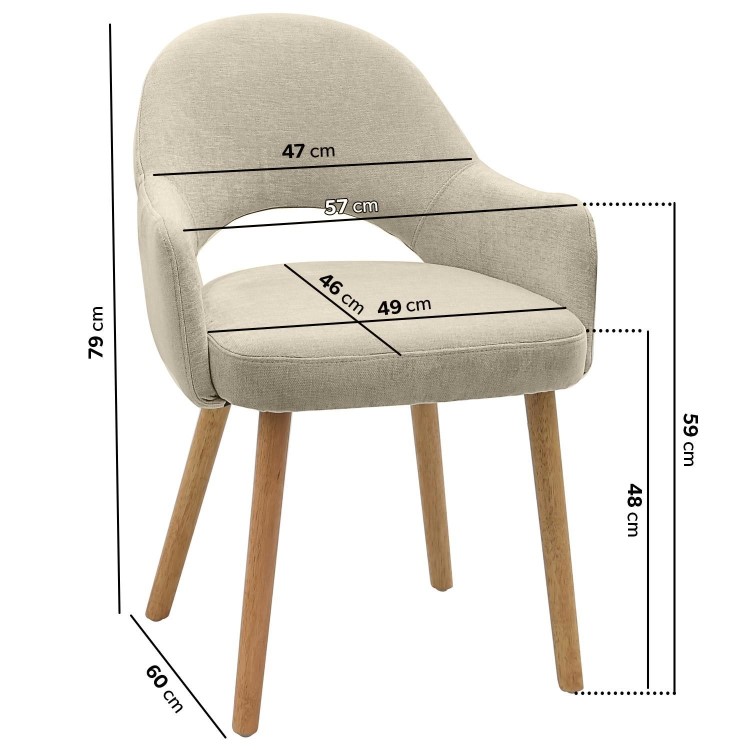 Set of 2 Beige Upholstered Dining Chairs with Oak Legs - Colbie