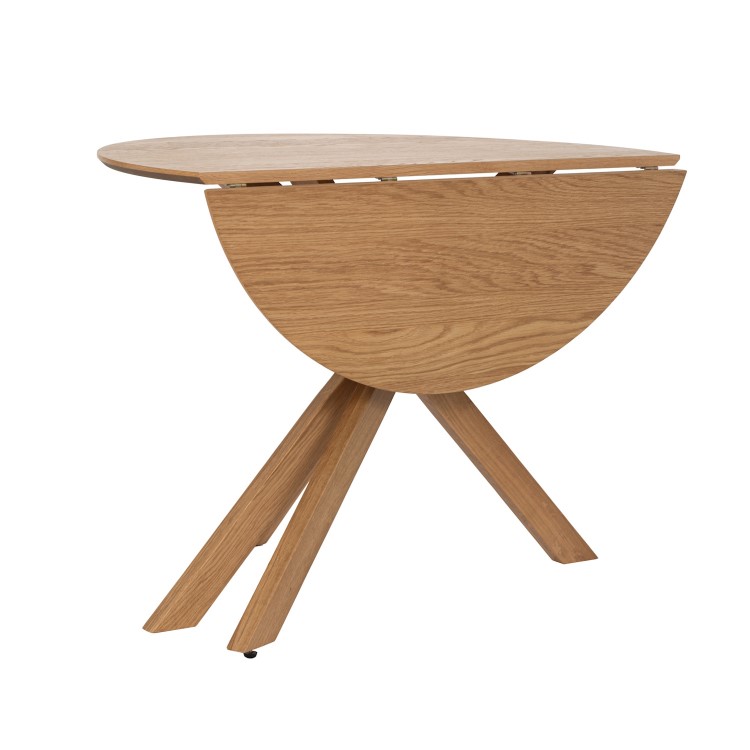 Small Oak Drop Leaf Space Saving Round Extendable Dining Table - Seats 2 - 4 - Carson