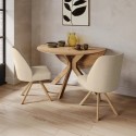 BUN/CRS009/99704 Round Oak Drop Leaf Dining Table Set with 2 Beige Upholstered Swivel Chairs - Seats 2 - Carson