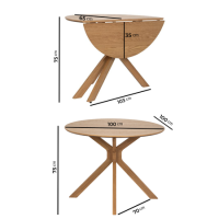 Round Oak Drop Leaf Dining Table Set with 2 Beige Upholstered Swivel Chairs - Seats 2 - Carson