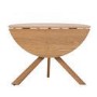 Round Oak Drop Leaf Dining Table Set with 2 Beige Upholstered Swivel Chairs - Seats 2 - Carson