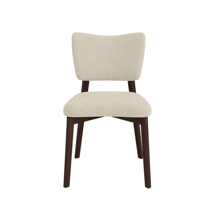Set of 2 Beige Upholstered Dining Chairs with Walnut Legs - Greta