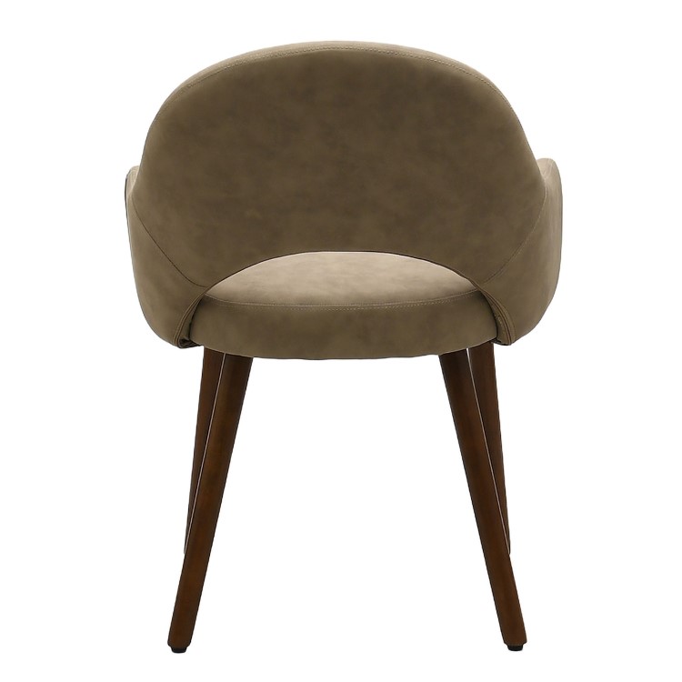 Large Round to Oval Walnut Extendable Dining Table Set with 6 Beige Faux Leather Chairs - Seats 6 - Karie