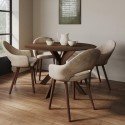 BUN/CRS010/99028 Round Walnut Drop Leaf Dining Table Set with 4 Beige Faux Leather Chairs - Seats 4 - Carson