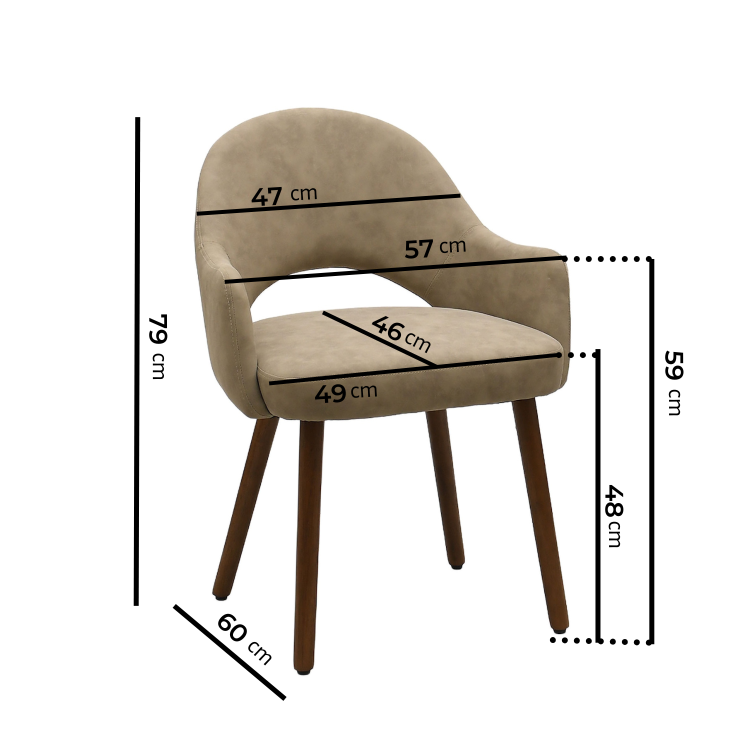 Large Round to Oval Walnut Extendable Dining Table Set with 6 Beige Faux Leather Chairs - Seats 6 - Karie