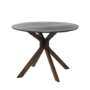 Round Walnut Drop Leaf Dining Table Set with 4 Beige Faux Leather Chairs - Seats 4 - Carson
