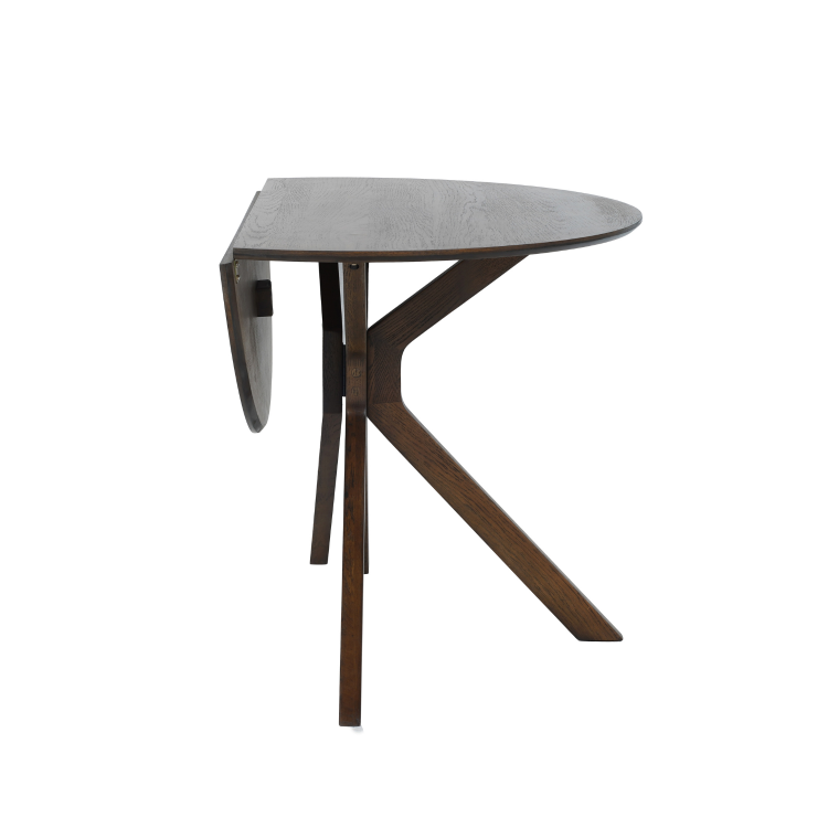 Round Walnut Drop Leaf Dining Table Set with 4 Beige Faux Leather Chairs - Seats 4 - Carson