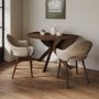 Round Walnut Drop Leaf Dining Table Set with 2 Beige Faux Leather Chairs - Seats 2 - Carson