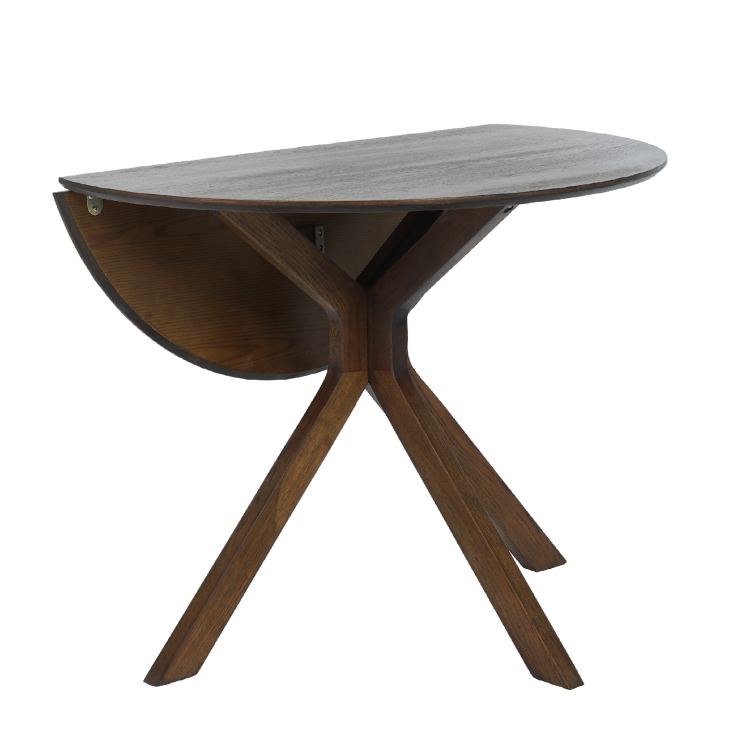 Round Walnut Drop Leaf Dining Table Set with 2 Beige Faux Leather Chairs - Seats 2 - Carson