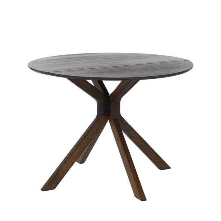 Round Walnut Drop Leaf Dining Table Set with 2 Beige Faux Leather Chairs - Seats 2 - Carson