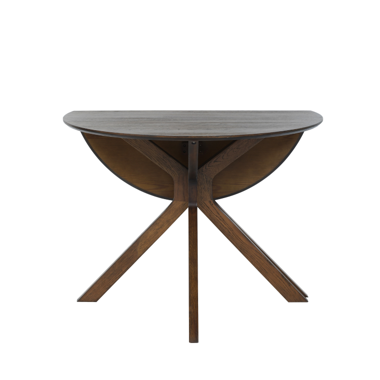 Round Walnut Drop Leaf Dining Table Set with 2 Beige Faux Leather Chairs - Seats 2 - Carson