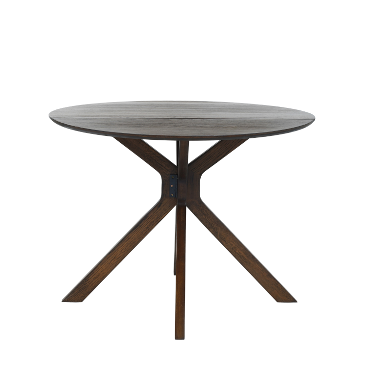 Round Walnut Drop Leaf Dining Table Set with 2 Beige Faux Leather Chairs - Seats 2 - Carson