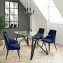 Glass Dining Table Set with 4 Navy Velvet Button Back Chairs - Seats 4 - Dax