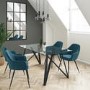 Glass Top Dining Table with 4 Teal Velvet Dining Chairs - Dax