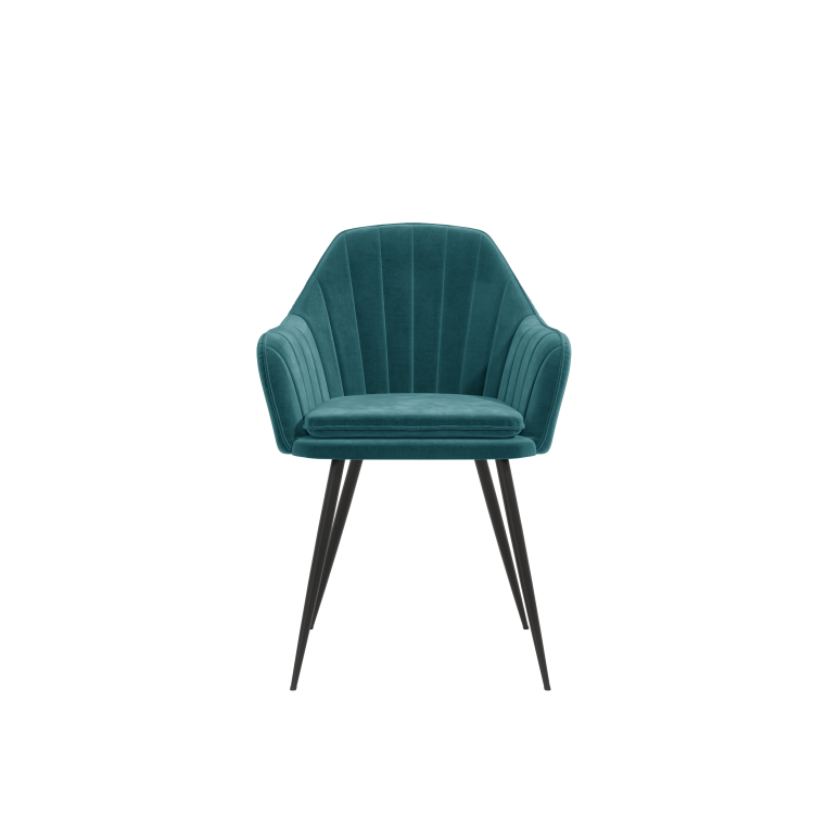 Glass Top Dining Table with 4 Teal Velvet Dining Chairs - Dax