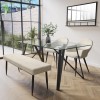 Glass Dining Table with 2 Beige Fabric Dining Chairs &amp; 1 Dining Bench - Seats 4 - Dax