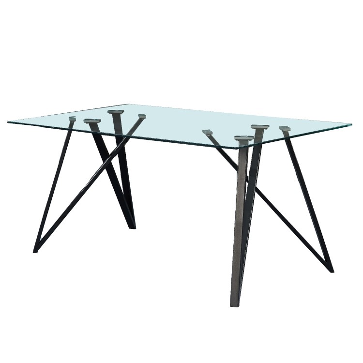 Glass Top Dining Table with Black Metal Legs - Seats 6 - Dax