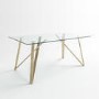 Glass Dining Table Set with 4 Cream Boucle Chairs with Gold Legs - Seats 4 - Dax