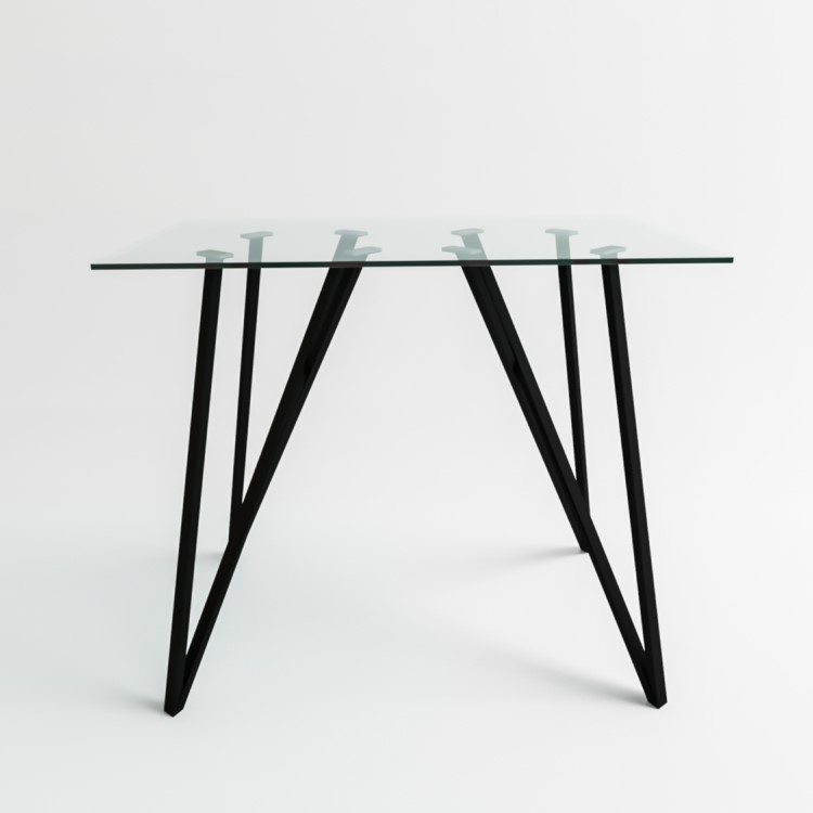 Small Glass Breakfast Bar Table with Black Metal Legs - Seats 4 - Dax
