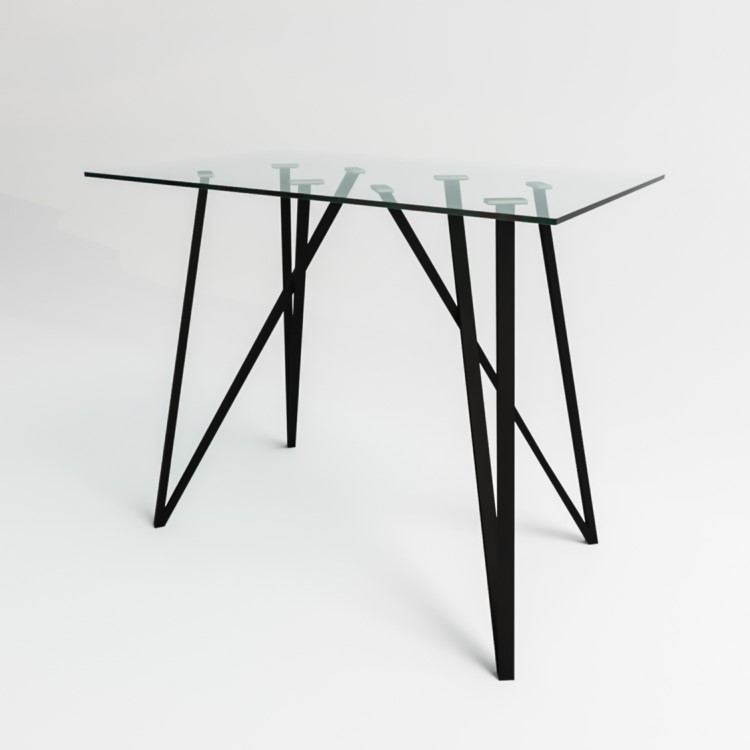 Rectangle Glass Bar Table with 2 Charcoal Velvet Bar Stools - Dax