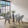 Small Round Glass Dining Table with 4 Grey Fabric Dining Chairs - Dax