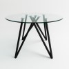 Small Round Glass Dining Table with 4 Grey Fabric Dining Chairs - Dax