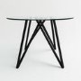 Round Glass Dining Table Set with 4 Grey Fabric Chairs - Seats 4 - Dax