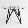 Round Glass Dining Table with 4 Navy Velvet Dining Chairs - Dax