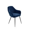Round Glass Dining Table with 4 Navy Velvet Dining Chairs - Dax