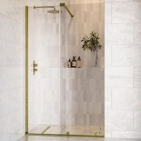 1200mm Brushed Brass Sliding Door Shower Enclosure + Wall Support Bar 8mm Glass - Denver
