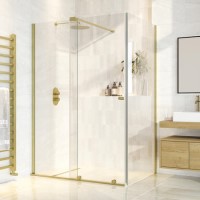 ONLY OPENED - Brushed Brass 8mm Glass Frameless Rectangular Sliding Shower Enclosure 1200x900mm - Denver