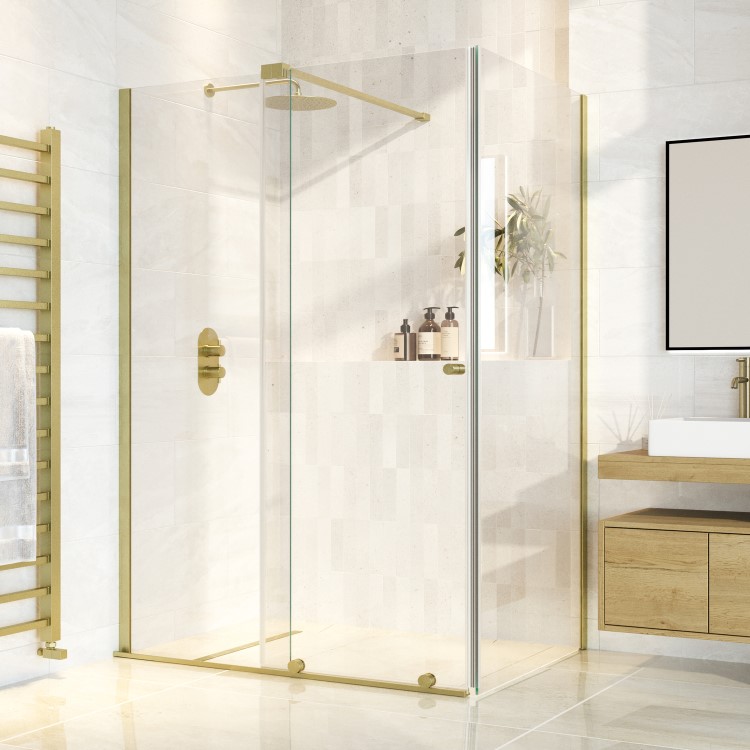 ONLY OPENED - Brushed Brass 8mm Glass Frameless Rectangular Sliding Shower Enclosure 1200x900mm - Denver
