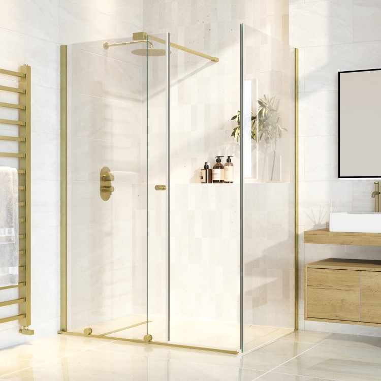 ONLY OPENED - Brushed Brass 8mm Glass Frameless Rectangular Sliding Shower Enclosure 1200x900mm - Denver