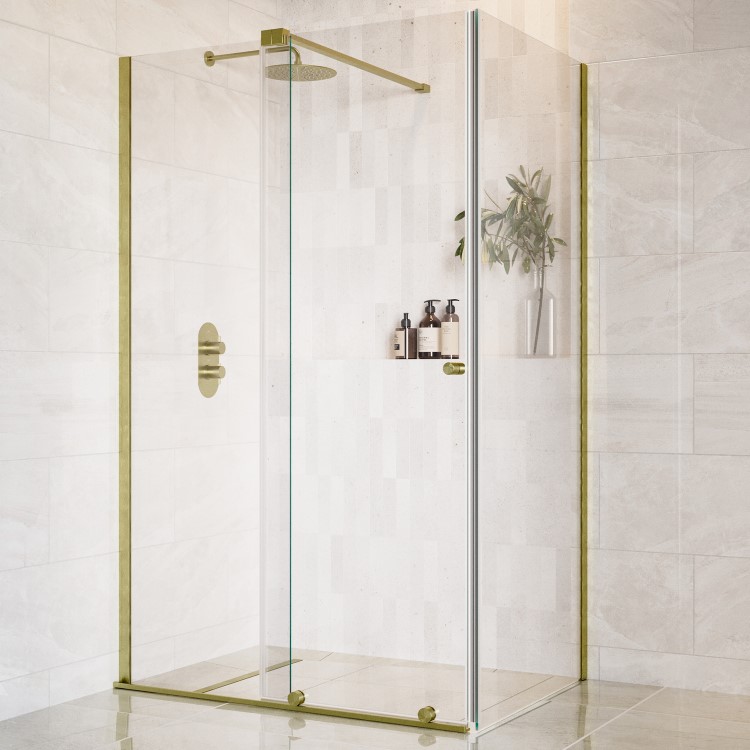 ONLY OPENED - Brushed Brass 8mm Glass Frameless Rectangular Sliding Shower Enclosure 1200x900mm - Denver