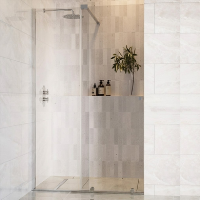 1400mm Chrome Frameless Sliding Door Shower Enclosure 8mm Glass + Wall Support Bar - Denver