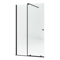 1400mm Black Sliding Door Shower Enclosure + Wall Support Bar 8mm Glass - Denver