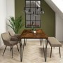 Drew Dark Wood Dining Table with 2 Dining Chairs & 1 Bench in Beige Faux Leather