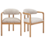 Set of 2 Beige Printed Upholstered Dining Chairs with Solid Wood Exposed Back - Darla