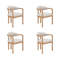 Set of 4 Beige Printed Upholstered Dining Chairs with Solid Wood Exposed Back - Darla Set of 4 Beige Printed Upholstered Dining Chairs with Solid Wood Exposed Back - Darla